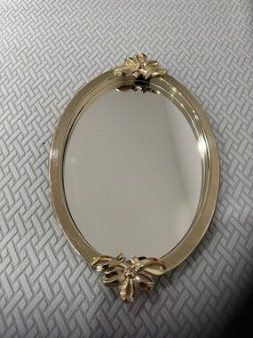 Vintage Brass Mirror Wall Mount Or  Vanity Decorative Bow Tray 13-3/4"x8-3/4"